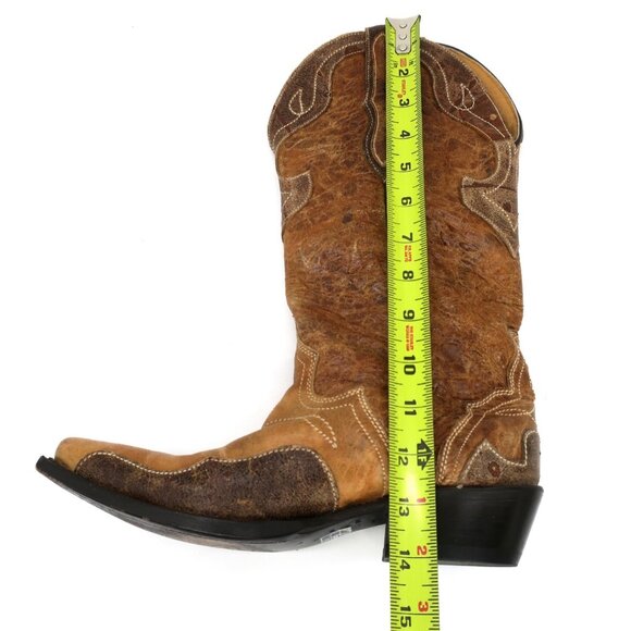 J.B. Dillon Distressed Leather Cowboy Boots Brown Cross Inlay JBW4001 Women's 7B - Picture 9 of 11